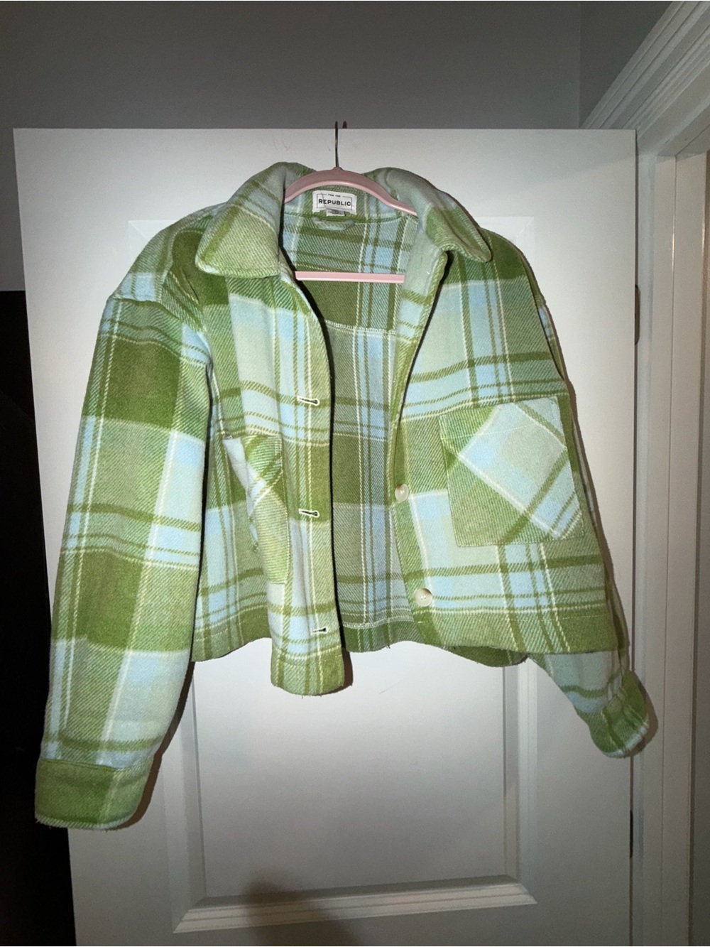 Women’s For The Republic Green Plaid Jacket size M. EUC